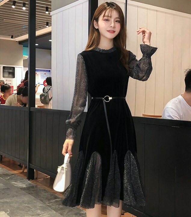 楽天市場 パーティードレス 袖あり 結婚式 お呼ばれ ドレス 韓国 黒 長袖 フリル スタンドカラー 大きいサイズ 3l 4l 5l 6l マーメイド ドレス ワンピース 膝丈 シースルー 透け感 ウエストマーク フリル襟 大人可愛い 代 30代 ｌｅａｐ