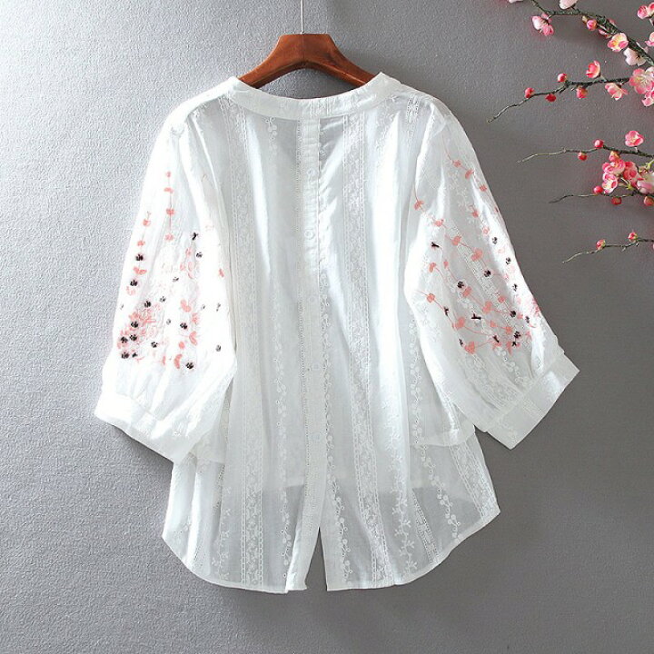 楽天市場】花柄 刺繍 ブラウス スキッパーシャツ シャツブラウス 