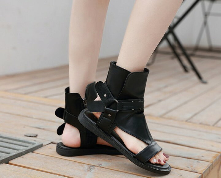 楽天市場 オープントゥ ブーツサンダル サマーブーツ レディース フラット サンダル ブーツ ショートブーツ 黒 レジャー ぺたんこサンダル シンプル カジュアル 春 夏 ｌｅａｐ