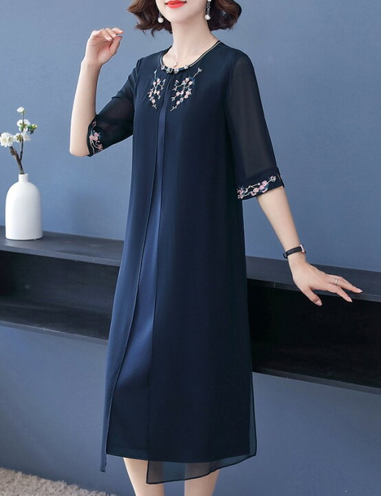 楽天市場 パーティードレス ワンピース フォーマル 大きいサイズ 花柄 袖あり 半袖 膝下 膝丈 結婚式 お呼ばれ ドレス フォーマルワンピース ミセス 五分袖 シースルー 体型カバー 二次会 50代 40代 30代 3l 4l 5l ｌｅａｐ