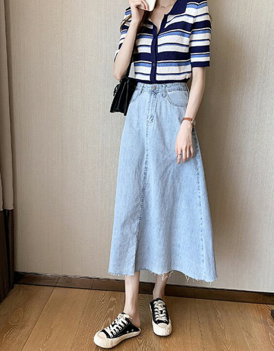 楽天市場 デニムスカート ロング レディース ボトムス スカート デニム ロングスカート ハイウエスト 大きいサイズ 春 夏 Aラインスカート カットオフデニム Aライン シンプル カジュアル おしゃれ ｌｅａｐ