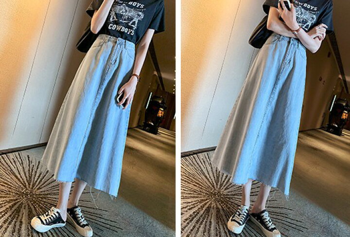 楽天市場 デニムスカート ロング レディース ボトムス スカート デニム ロングスカート ハイウエスト 大きいサイズ 春 夏 Aラインスカート カットオフデニム Aライン シンプル カジュアル おしゃれ ｌｅａｐ