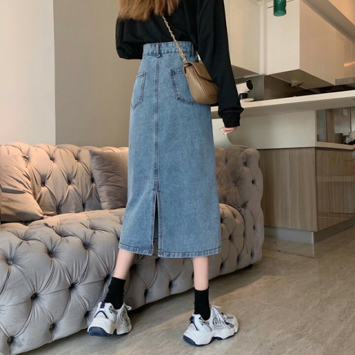 楽天市場 デニムスカート ロング レディース ボトムス スカート デニム ロングスカート Aラインスカート 大きいサイズ ハイウエスト スリット カジュアル シンプル おしゃれ ｌｅａｐ