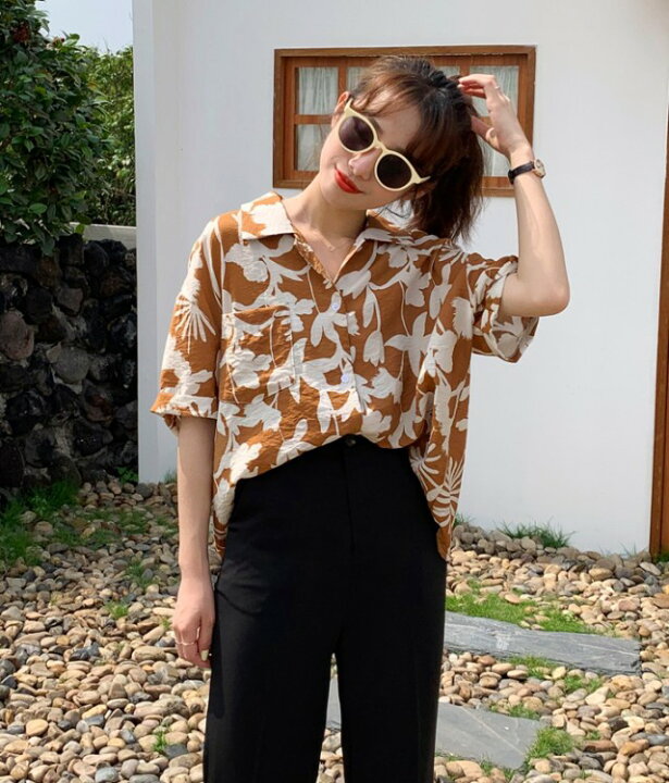 楽天市場 アロハシャツ レディース トップス 半袖 春夏 半袖シャツ 花柄 シャツ ブラウス 襟付きシャツ 柄シャツ 総柄シャツ ゆったり 黒 カジュアル おしゃれ 羽織りもの 羽織 夏 薄手 リゾート ビーチ ｌｅａｐ