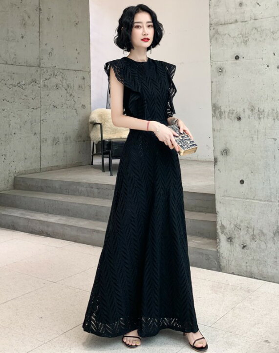 楽天市場 パーティードレス ロング ロングドレス 結婚式 お呼ばれ ドレス ワンピースドレス 黒 赤 白 総レース 袖あり 半袖 大きいサイズ 3l 4l 小さいサイズ フリル袖 韓国 代 30代 40代 ｌｅａｐ