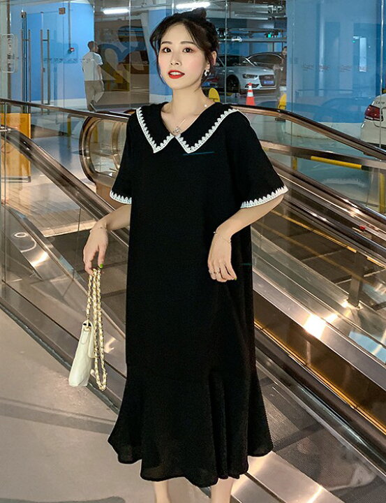 楽天市場 マタニティ ワンピース 結婚式 お呼ばれ ドレス 半袖 膝丈 大きいサイズ 3l 4l 5l 襟付きワンピース 黒 体型カバー ゆったり きれいめ おしゃれ 大人可愛い 妊婦服 ｌｅａｐ