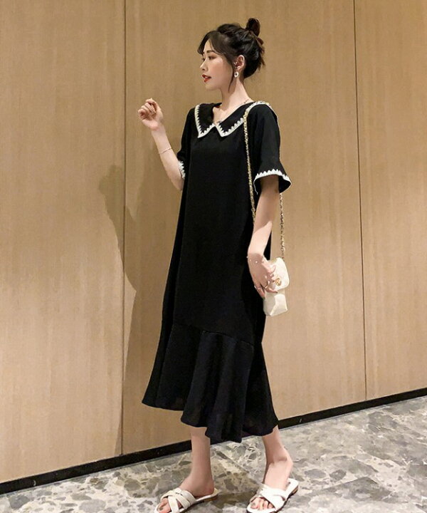 楽天市場 マタニティ ワンピース 結婚式 お呼ばれ ドレス 半袖 膝丈 大きいサイズ 3l 4l 5l 襟付きワンピース 黒 体型カバー ゆったり きれいめ おしゃれ 大人可愛い 妊婦服 ｌｅａｐ
