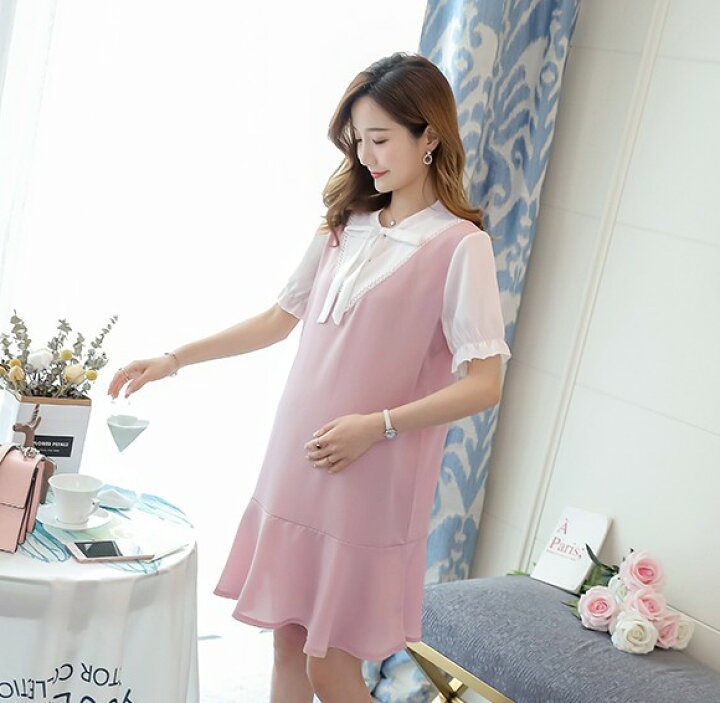 楽天市場 マタニティ ボウタイ ワンピース ドレス 結婚式 お呼ばれ 半袖 ミニ丈 ミニワンピース 大きいサイズ 3l 韓国 リボン 体型カバー ゆったり きれいめ おしゃれ 大人可愛い 妊婦服 ｌｅａｐ