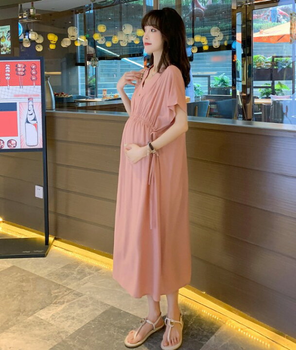 楽天市場 マタニティ ワンピース 半袖 ロングワンピース マタニティ ドレス ロング 結婚式 お呼ばれ 大きいサイズ 3l Vネック リボン 妊婦服 フレンチスリーブ 体型カバー ゆったり 韓国 きれいめ カジュアル おしゃれ 大人可愛い ｌｅａｐ
