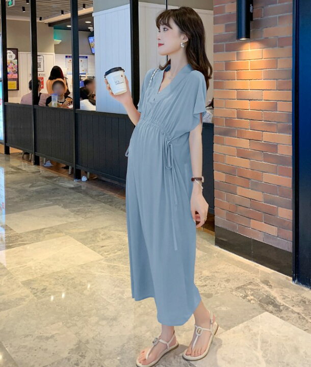 楽天市場 マタニティ ワンピース 半袖 ロングワンピース マタニティ ドレス ロング 結婚式 お呼ばれ 大きいサイズ 3l Vネック リボン 妊婦服 フレンチスリーブ 体型カバー ゆったり 韓国 きれいめ カジュアル おしゃれ 大人可愛い ｌｅａｐ