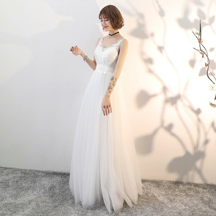 楽天市場 ウエディングドレス 花嫁 結婚式 二次会 刺繍 パール リボン レース ロング丈 パーティードレス お呼ばれ ドレス 大きいサイズ 3l 小さいサイズ 白 ホワイト ノースリーブ 花柄 透け感 シースルー ｖネック スレンダーライン Aライン ｌｅａｐ
