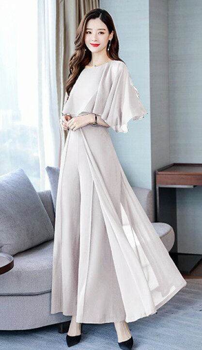 楽天市場 即納 パンツドレス 結婚式 お呼ばれドレス 黒 韓国 パーティードレス セットアップ レディース フォーマル シフォン ワイドパンツ 上品 大きいサイズ 3l 袖あり 長袖 代 30代 40代 ｌｅａｐ