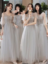 パーティードレス カラードレス ウエディングドレス 結婚式 二次会 花嫁 ドレス ロングドレス 大きいサイズ 3L 小さいサイズ 袖あり オフショルダー パフスリーブ シースルー 演奏会 お呼ばれ 20代 30代 40代 Vネック Aライン スレンダーライン