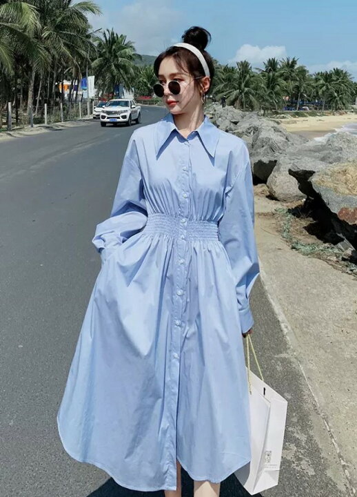 楽天市場 シャツワンピース ロング 長袖 ミモレ丈 ワンピース 春 秋 レディース カジュアル アシンメトリー 大きいサイズ シンプル 白 ウエストマーク 襟付きワンピース シャツワンピ おしゃれ 大人可愛い ｌｅａｐ