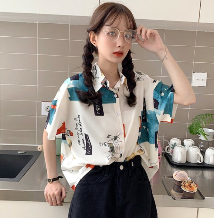 楽天市場 柄シャツ レディース トップス 半袖 オーバーサイズ シャツ ブラウス アロハシャツ 大きいサイズ ゆったり ビッグシルエット 総柄 韓国 ファッション カジュアル おしゃれ 大人可愛い 春夏 春 夏 羽織り ｌｅａｐ