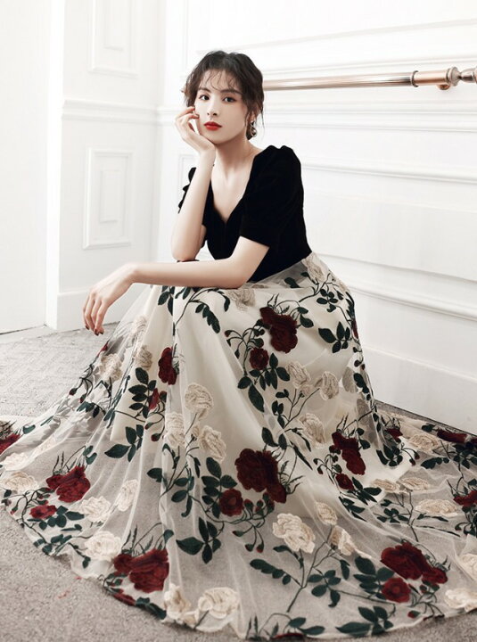 楽天市場 パーティードレス ロング カラードレス ウエディングドレス 花柄 袖あり 半袖 ロングドレス 演奏会 結婚式 お呼ばれ ドレス 二次会 花嫁 小さいサイズ 大きいサイズ 3l 4l 黒 赤 舞台衣装 ステージ衣装 上品 代 30代 40代 ｌｅａｐ