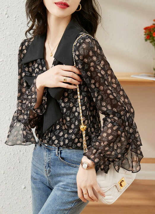 楽天市場】花柄 ブラウス レディース トップス 長袖 シアーシャツ  