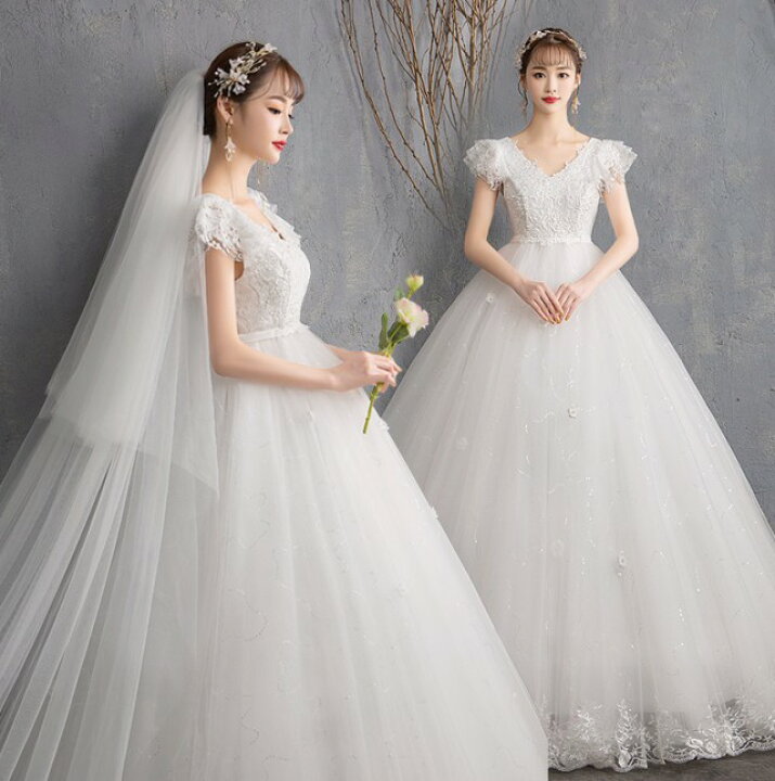 楽天市場】ウェディングドレス 袖あり 半袖 プリンセスライン 結婚式 