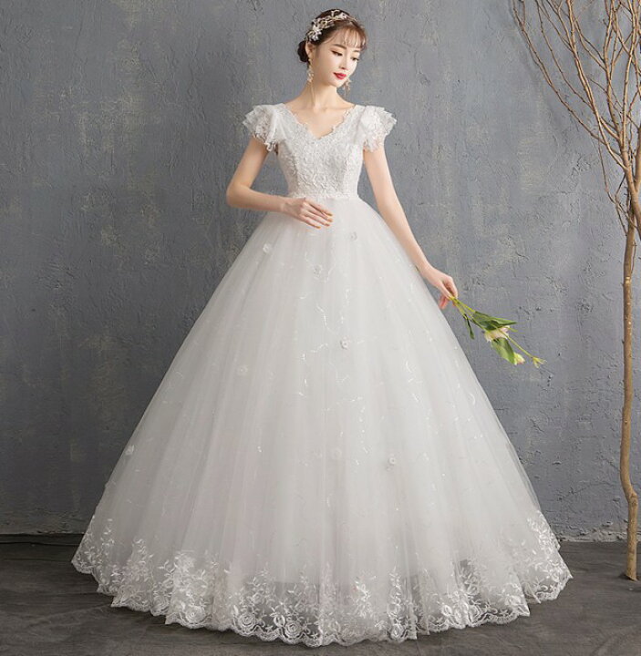 楽天市場】ウェディングドレス 袖あり 半袖 プリンセスライン 結婚式 