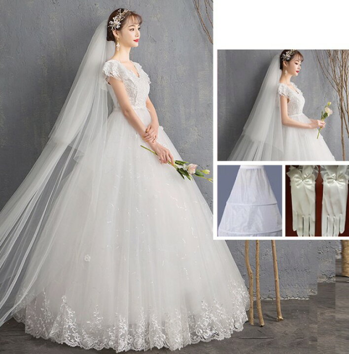 楽天市場】ウェディングドレス 袖あり 半袖 プリンセスライン 結婚式 