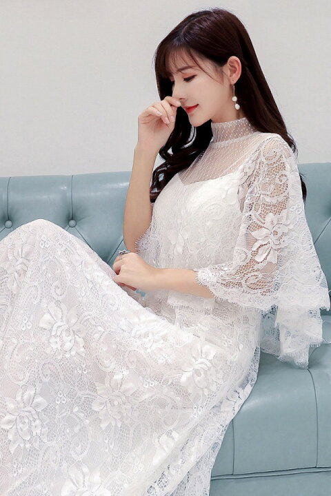 楽天市場】パーティードレス ロング 袖あり ケープスリーブ マキシ丈  