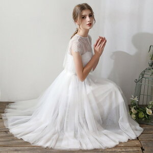 ウエディングドレス 白 二次会 花嫁 ウェディングドレス ミモレ丈 袖あり 大きいサイズ 3L キャミソール 刺繍 レース シンプル ボレロ セット 半袖 小さいサイズ Aライン 韓国 結婚式 上品