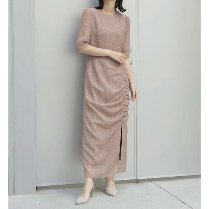 楽天市場】カエン kaene 花園 ラメ ドビー スリット ドレス【 ベージュ  