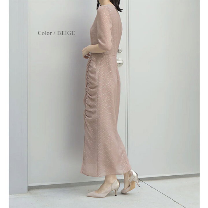 楽天市場】カエン kaene 花園 ラメ ドビー スリット ドレス【 ベージュ  