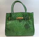 クロコダイル バッグ 本物 クラウン ホーン ハンドバッグ ショルダー 2way マット加工 ゴールド金具 グリーン 希少
