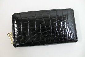 【まもなく終了10%クーポン】【新入荷】クロコダイル 財布 長財布 本物 ブラック 黒 メンズ レディース シャイニング加工 ラウンドファスナー ヘンローン社製 ゴールド金具 ギフト プレゼント