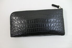【もれなくポイント10倍】【L字ファスナー】 ハンドメイド クロコダイル 財布 長財布 本物 ブラック 黒 マット仕上げ ワニ本革