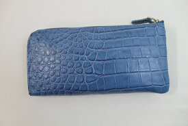 【もれなくポイント10倍】【L字ファスナー一級品】 ハンドメイド クロコダイル 財布 長財布 本物 ブルー マット仕上げ ワニ本革