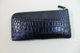 【もれなくポイント10倍】ハンドメイド クロコダイル 財布 長財布 本物 サファイアブルー マット仕上げ 艶有り ワニ本革