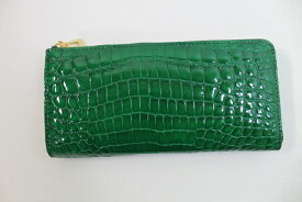 【もれなくポイント10倍】【新入荷】【L字ファスナー】シャイニング ボンベ加工 クロコダイル 財布 長財布 本物 グリーン 緑 ワニ本革