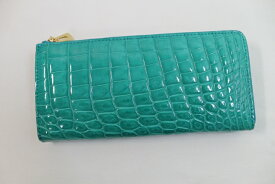 【もれなくポイント10倍】【L字ファスナー】シャイニング ボンベ加工 ターコイズブルー クロコダイル 財布 長財布 本物 ワニ本革