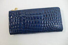 【もれなくポイント10倍】【L字ファスナー】シャイニング ボンベ加工 ブルー クロコダイル 財布 長財布 本物 ワニ本革