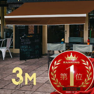 オーニングテント 3M 張出 2m 巻き取り式 防水 格納式 手動 白フレーム こげ茶色 ブラウン 折りたたみ 折り畳み 伸縮 日除けテント 日除けシェード サンシェード スクリーン 日よけ 雨よけ ベ