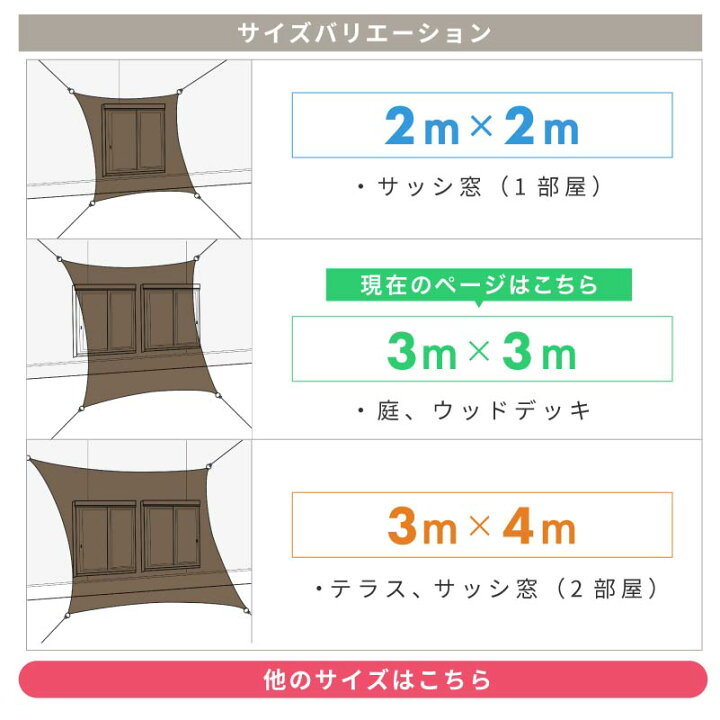 楽天市場】サンシェード シェード 3m×3m ベランダ 庭 ウッドデッキ 窓