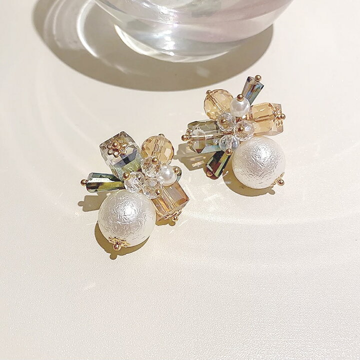 楽天市場】大ぶり ピアス ビジュー フラワー ビジューピアス 925  