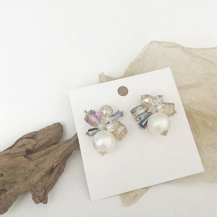 楽天市場】大ぶり ピアス ビジュー フラワー ビジューピアス 925  