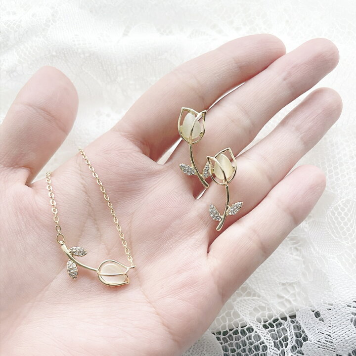 楽天市場】ネックレス ピアス セット 花 花ネックレス キャッツアイ 