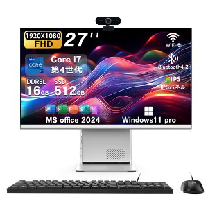 2026�N���f�� �V�i ��̌^�f�X�N�g�b�v�p�\�R�� 27�C���` �t��HD Core i7 CPU ������16GB SSD512GB Windows11���� MS Office2024�t�� �����ݒ�ς� USB3.0 Bluetooth WiFi�Ή� �����^ �����N�� �f�X�N�g�b�vPC �e����