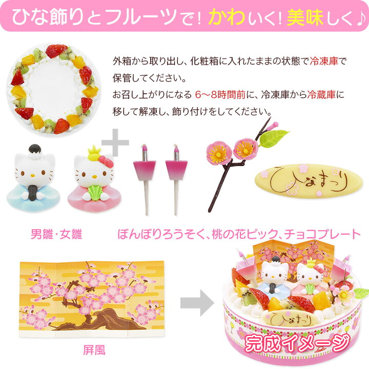 楽天市場 ひな祭りケーキ ハローキティ フルーツ三種生クリーム 6号バースデーケーキ 誕生日ケーキ 7 10名様用 キティちゃん 子供 女の子 サプライズ 冷凍 チョコプレート付 Cake Express