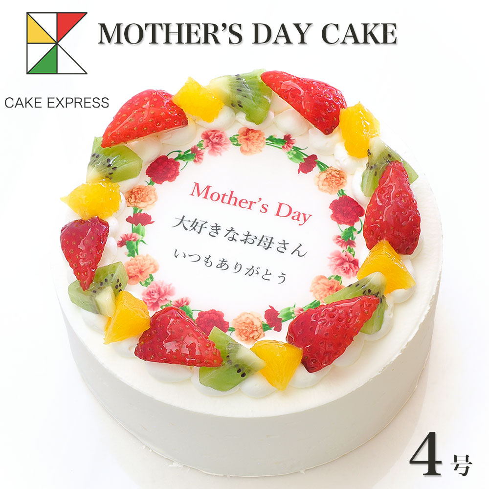 CAKE 情熱セール EXPRESS 心のこもったオリジナルケーキでお祝い 母の日以外のオリジナルメッセージにも対応 母の日ケーキ 爆安 カーネーション メッセージ入りフルーツ三種生クリーム 誕生日ケーキ サプライズ 感謝状 2～3名様用 4号バースデーケーキ 冷凍