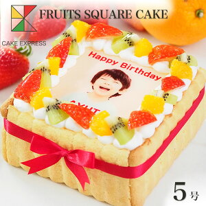 写真ケーキ スクエア型 フルーツ生クリーム 5号バースデーケーキ 誕生日ケーキ 【送料無料】 フォトケーキ イラスト プリント 4〜5名様用 四角 映える サプライズ 冷凍