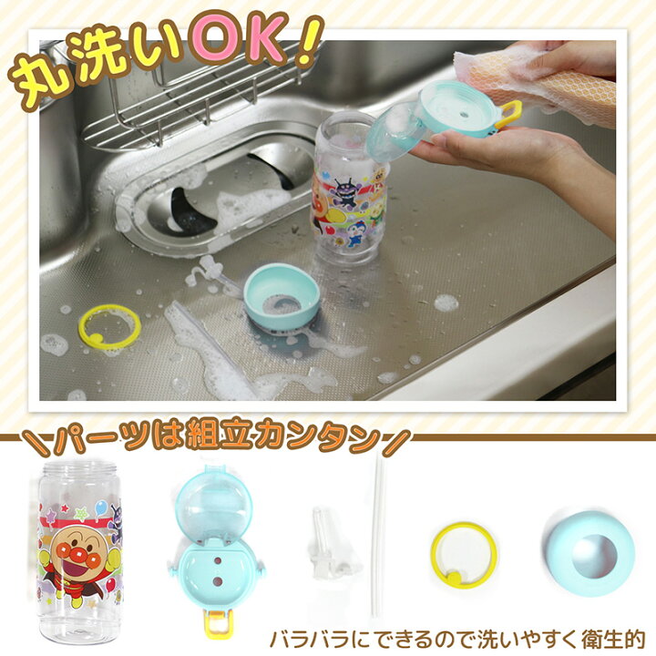 楽天市場 アンパンマン クリア水筒ボトル ストロー飲み ブルー レックダイレクト ホームストア