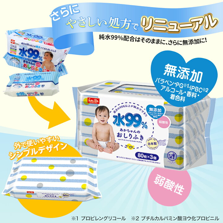 楽天市場 送料無料 おしりふき 水99 パラベンフリー 80枚 48個 合計3 840枚 業務用 お徳用 ケース販売 レックダイレクト 楽天市場店