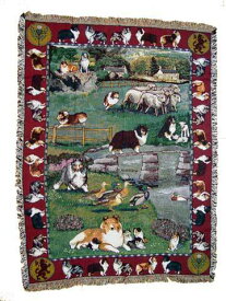 ゴブラン織りのタペストリー シェルティー W127×H182cm 犬の刺繍が素敵なラグ ベッドカバー ソファーカバー 新築祝い 贈り物 お返し ルシアン　送料無料　取寄せ