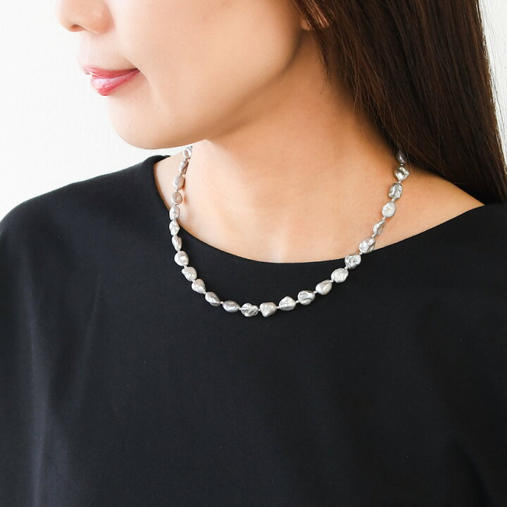 楽天市場】グレー ケシ バロックパール ネックレス 上品シルバーグレー 