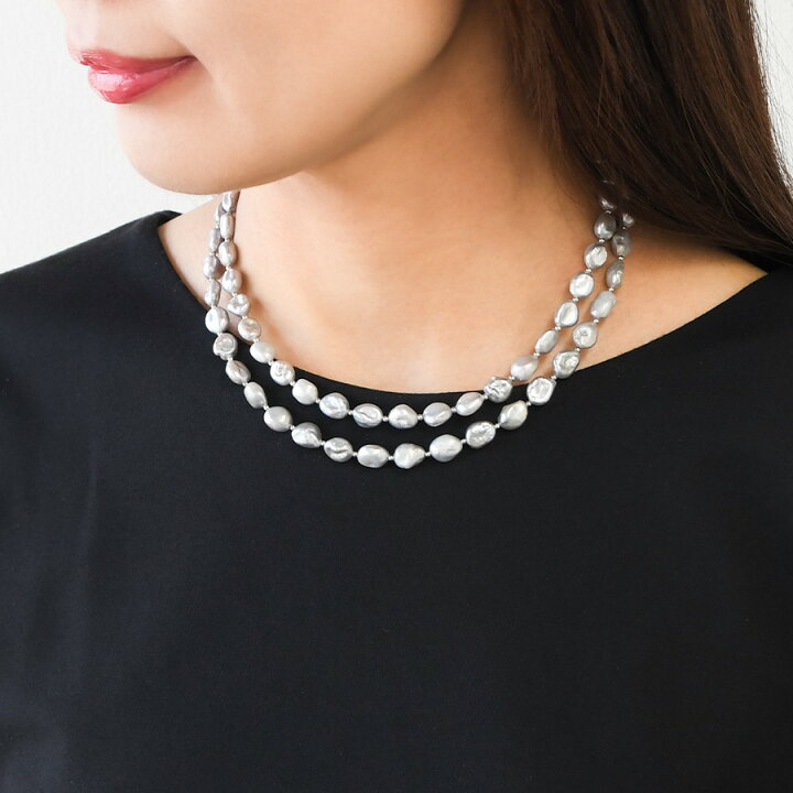 楽天市場】グレー ケシ バロックパール ロングネックレス 上品シルバー 